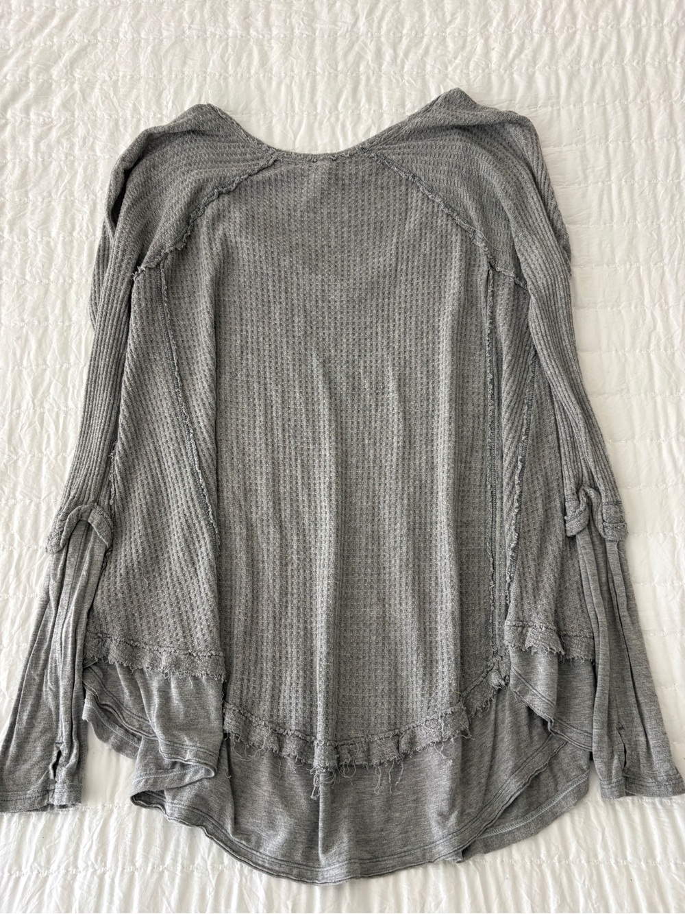 We The Free Gray Waffle-Knit V-Neck Long Sleeve Top - Picture 6 of 6